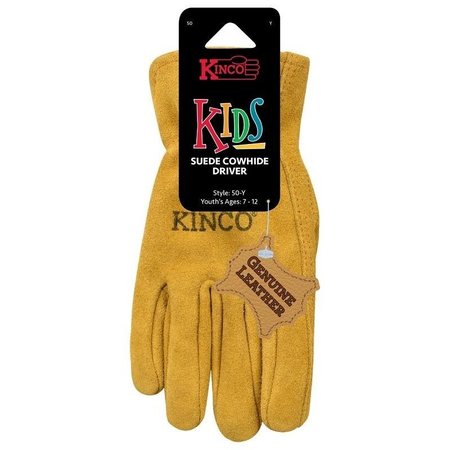 KINCO Driver Gloves, Men's, S, Keystone Thumb, EasyOn Cuff, Suede Cowhide Leather, Gold 50-KS